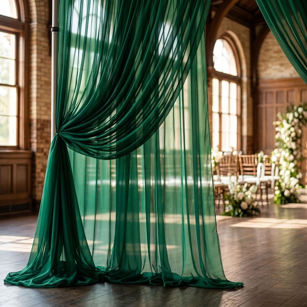 Chiffon Drapery Panel in Emerald 5638 - drapery view 5
