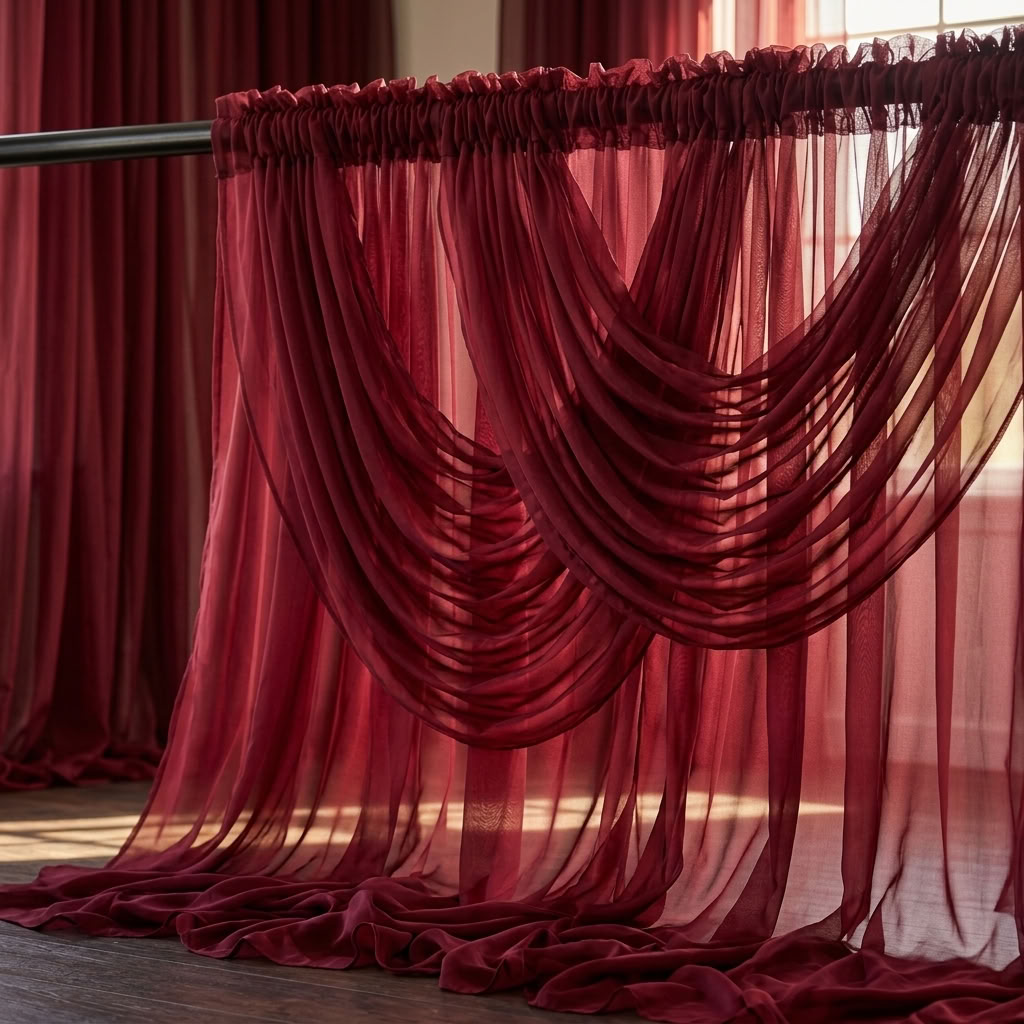 Chiffon Drapery Panel in Burgundy 1539 - drapery view 4