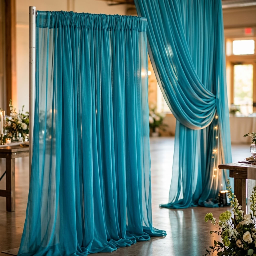 Chiffon Drapery Panel in Turquoise 1142 - drapery view 5