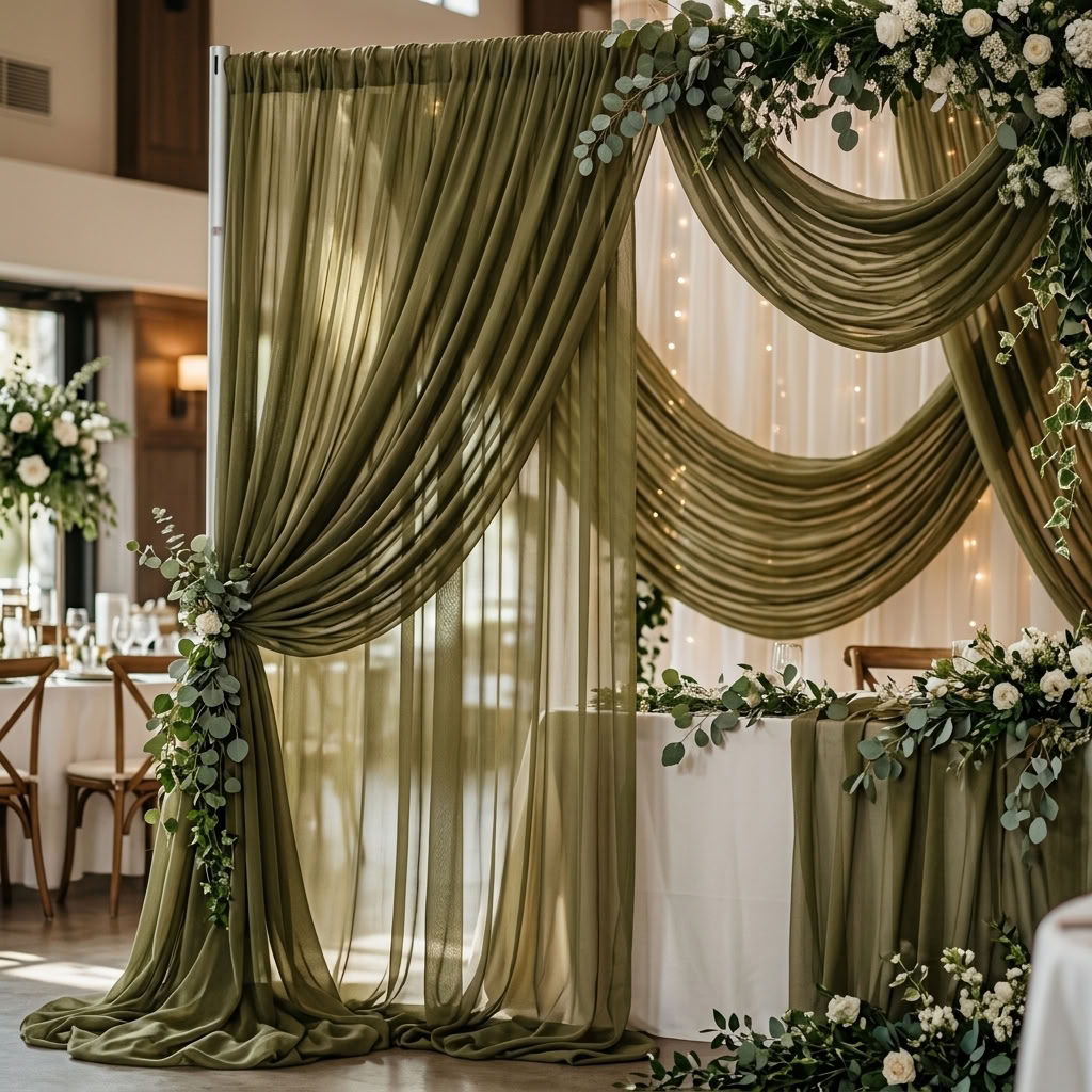 Chiffon Drapery Panel in Olive 1337 - drapery view 3