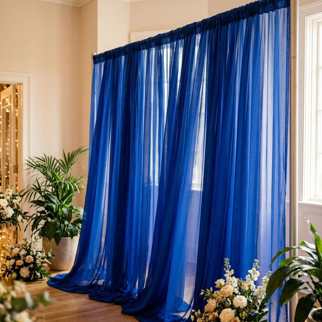 Chiffon Drapery Panel in Royal 1148 - drapery view 6