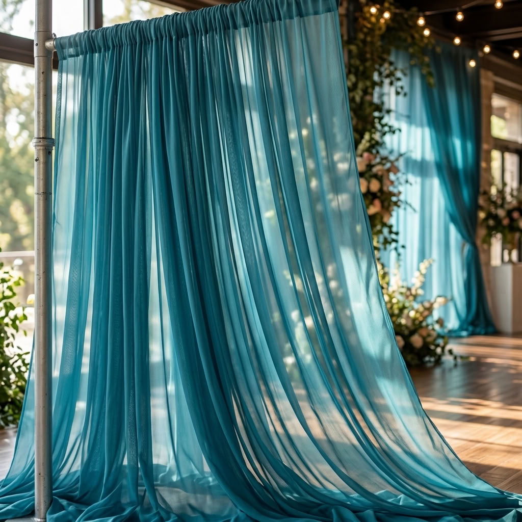 Chiffon Drapery Panel in Aqua 1136 - drapery view 3