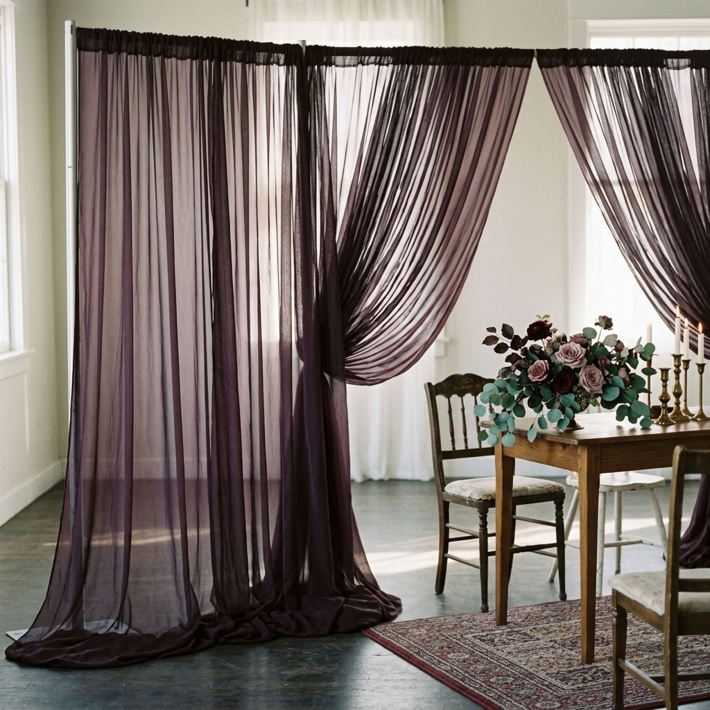 Chiffon Drapery Panel in Raisin 1356 - drapery view 2