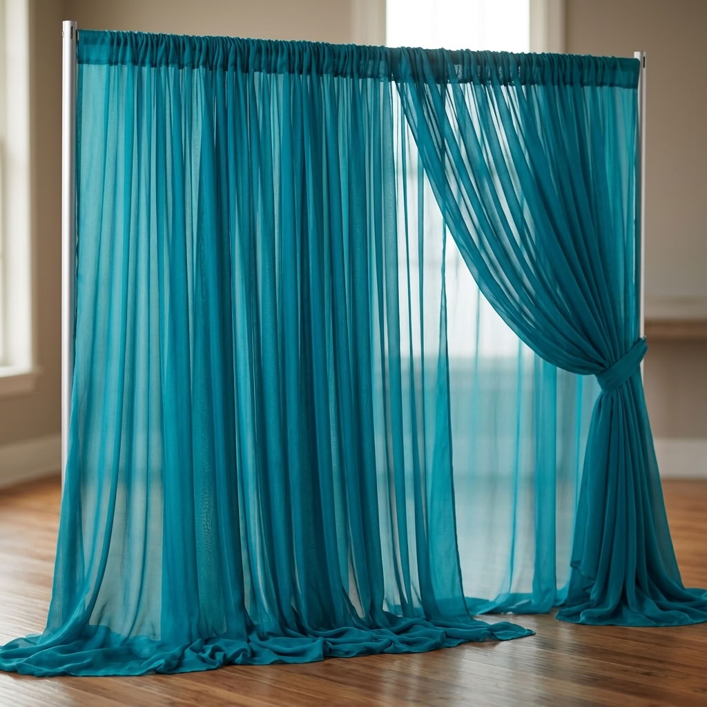 Chiffon Drapery Panel in Aqua 1136 - drapery view 2