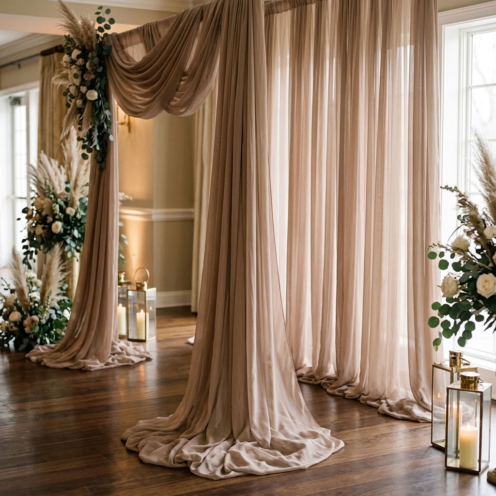 Chiffon Drapery Panel in Taupe 9017 - drapery view 1