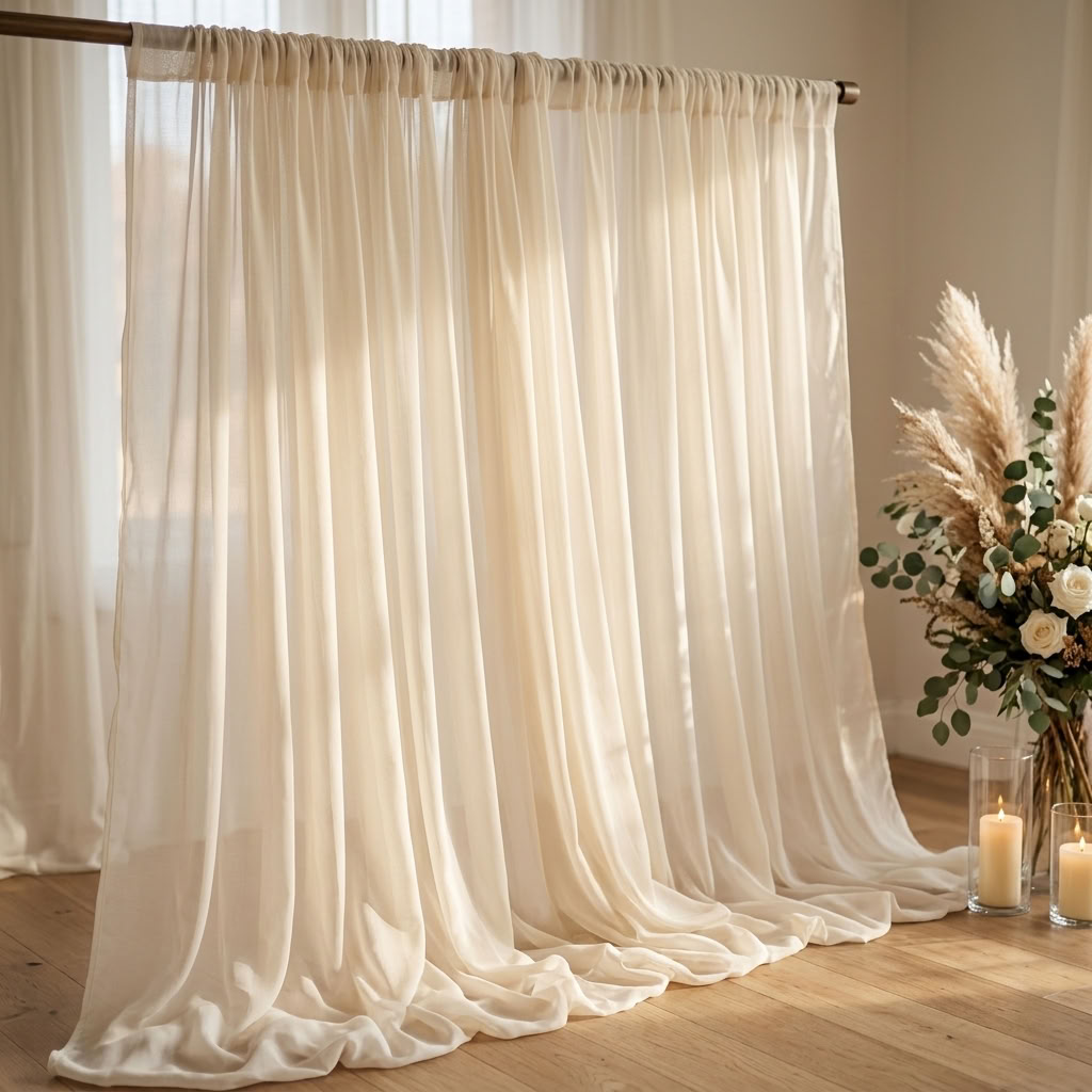 Chiffon Drapery Panel in Ivory 1114 - drapery view 5