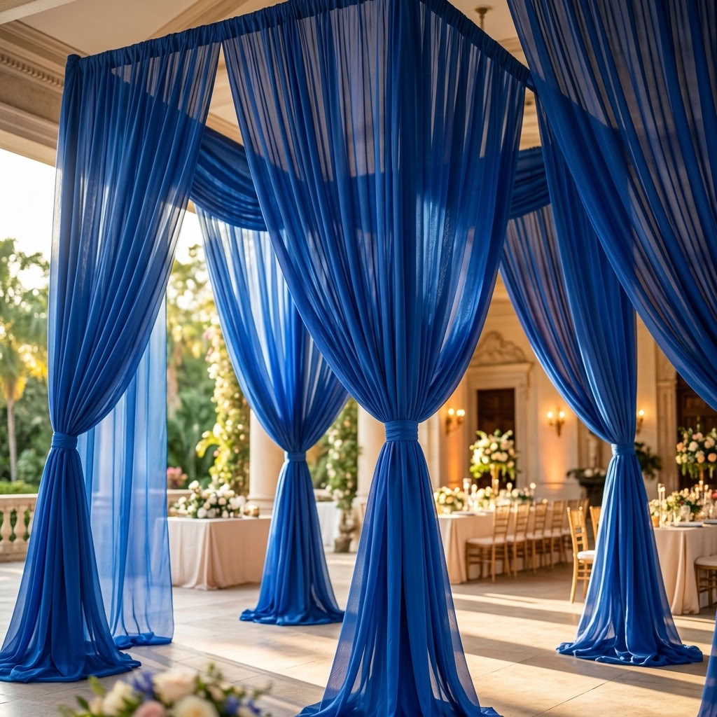 Chiffon Drapery Panel in Royal 1148 - drapery view 4