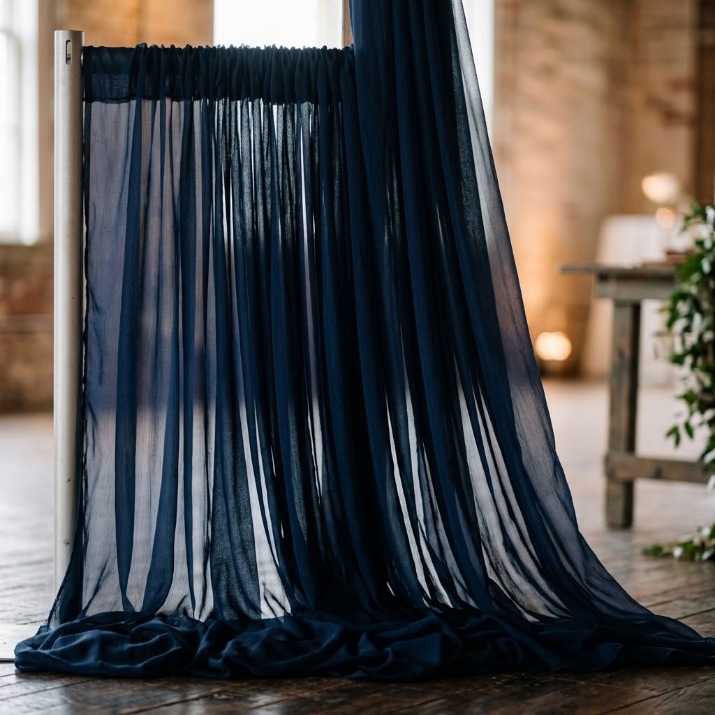 Chiffon Drapery Panel in Navy 1240 - drapery view 1