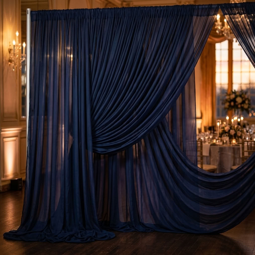 Chiffon Drapery Panel in Navy 1240 - drapery view 8
