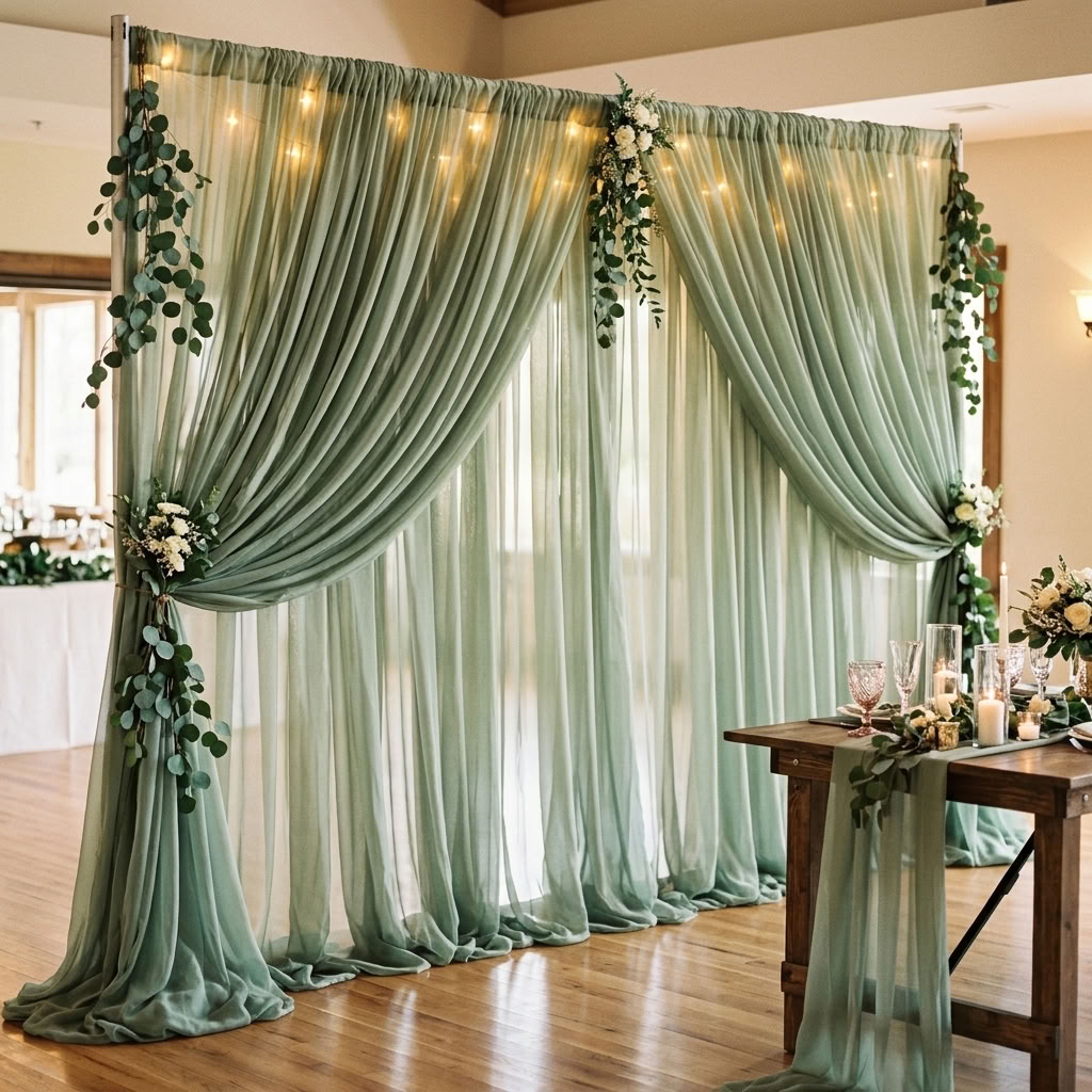 Chiffon Drapery Panel in Sage 1152 - drapery view 6