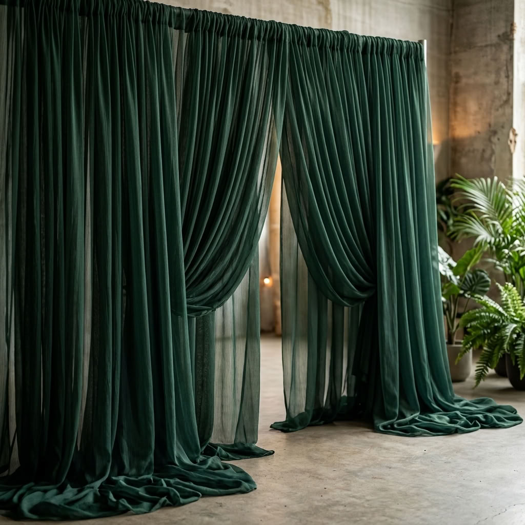 Chiffon Drapery Panel in H/Green 1235 - drapery view 1