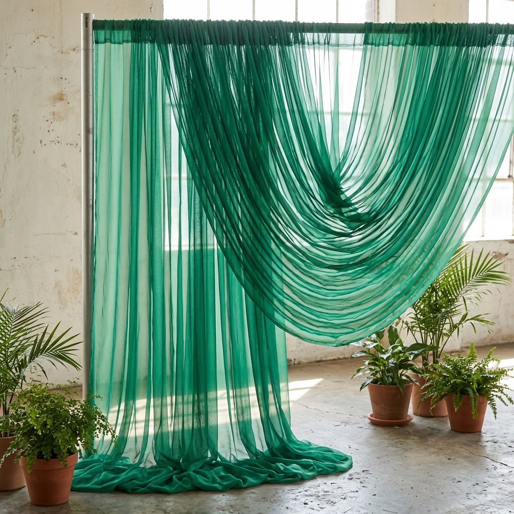 Chiffon Drapery Panel in Emerald 5641 - drapery view 3