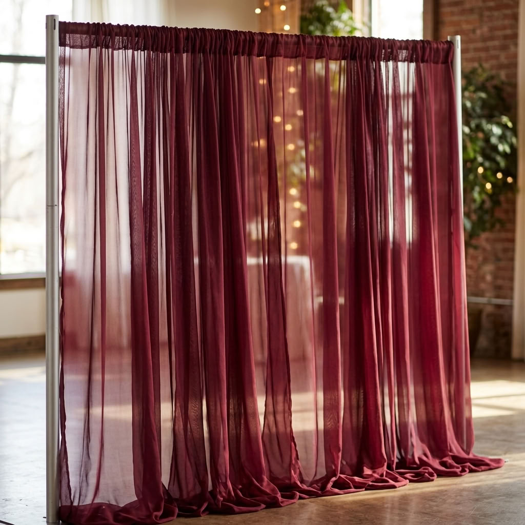 Chiffon Drapery Panel in Burgundy 1539 - drapery view 6