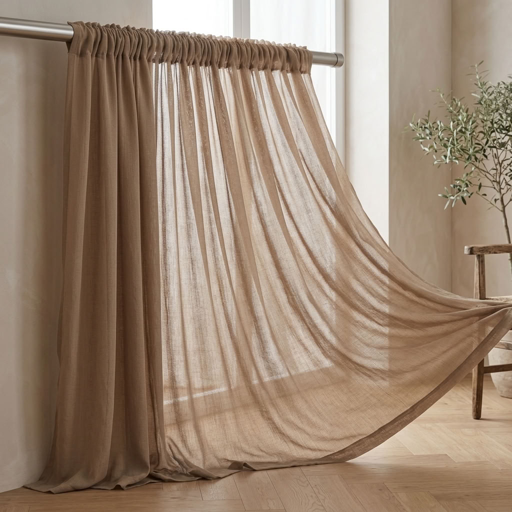 Chiffon Drapery Panel in Beige 9016 - drapery view 1