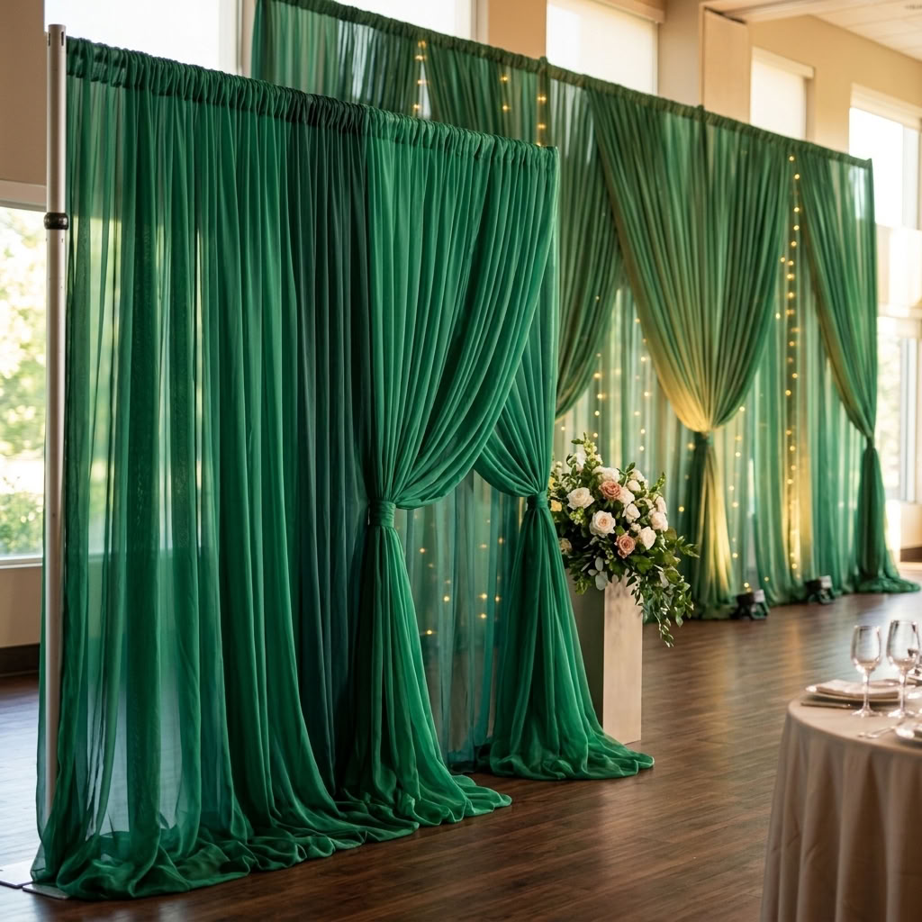 Chiffon Drapery Panel in Green 1875 - drapery view 7