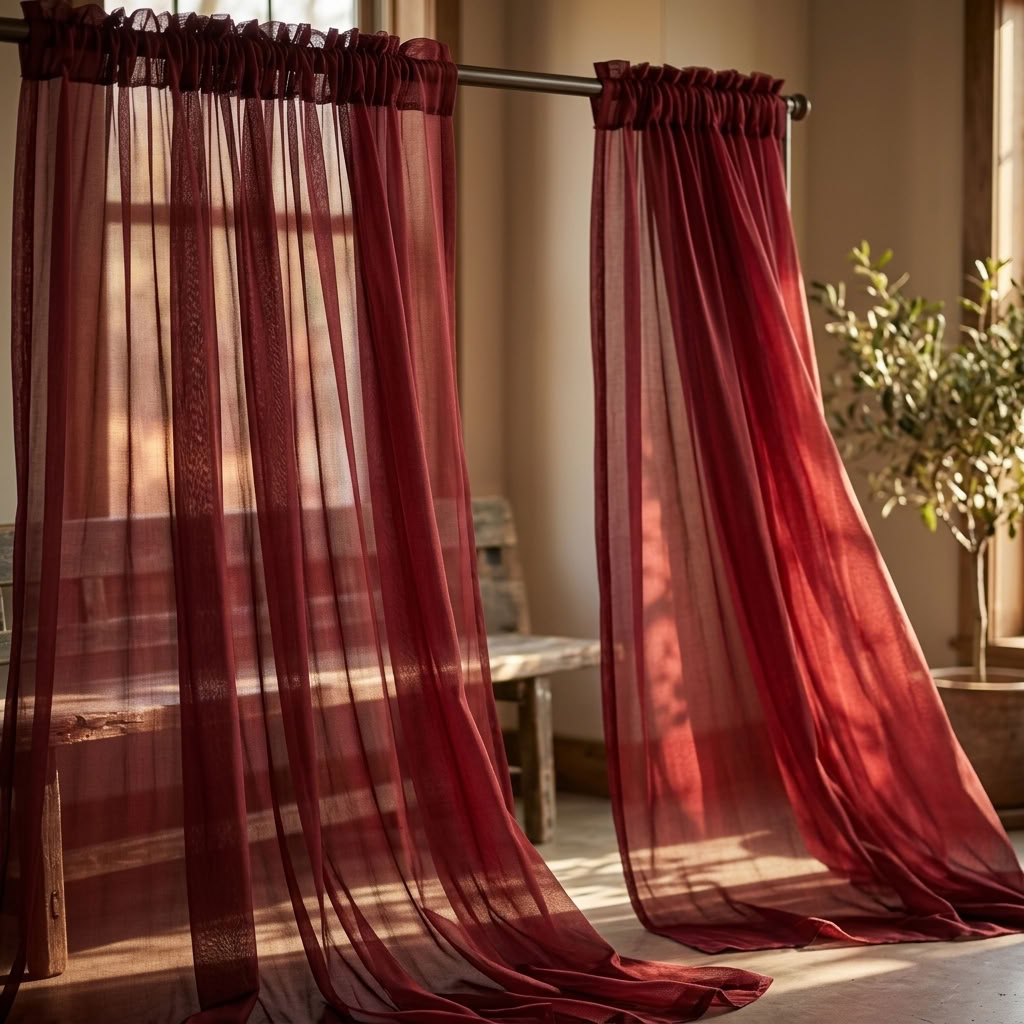Chiffon Drapery Panel in Burgundy 1539 - drapery view 5