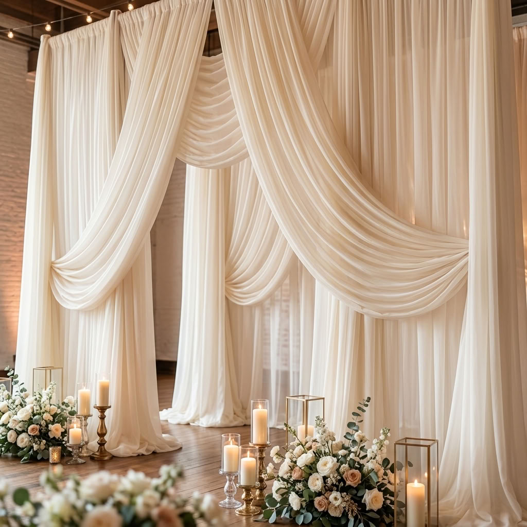Chiffon Drapery Panel in Ivory 1113 - drapery view 6