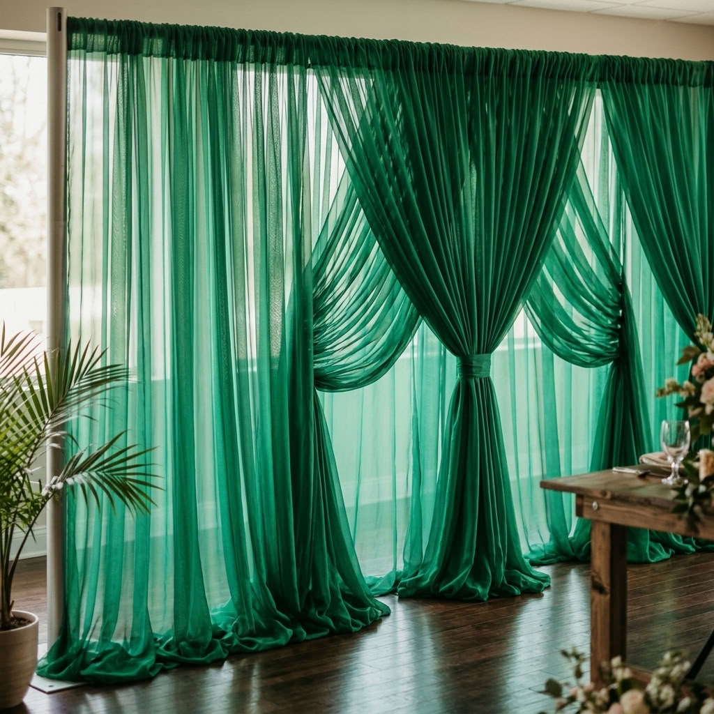 Chiffon Drapery Panel in Emerald 5641 - drapery view 5