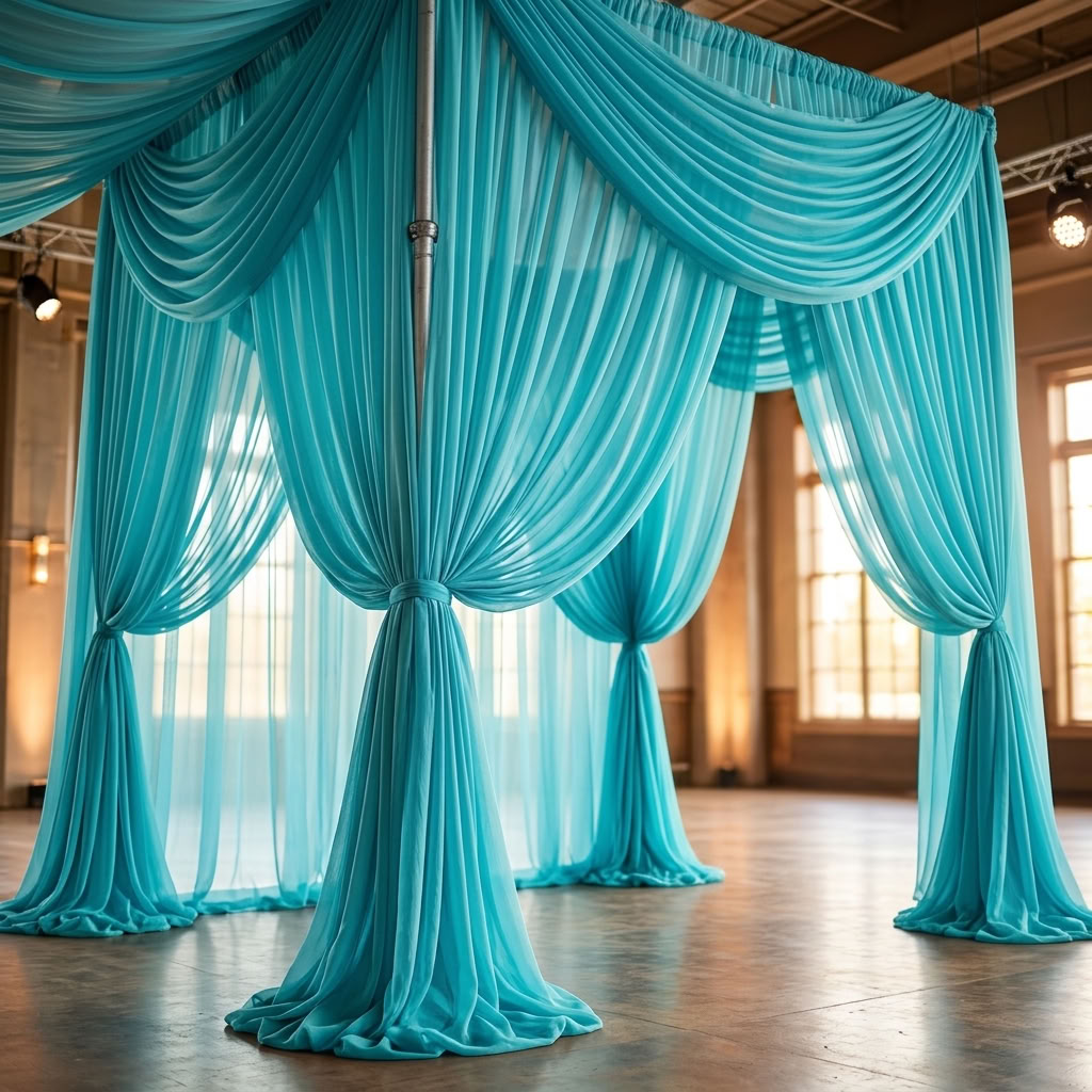 Chiffon Drapery Panel in Turquoise 1142 - drapery view 2