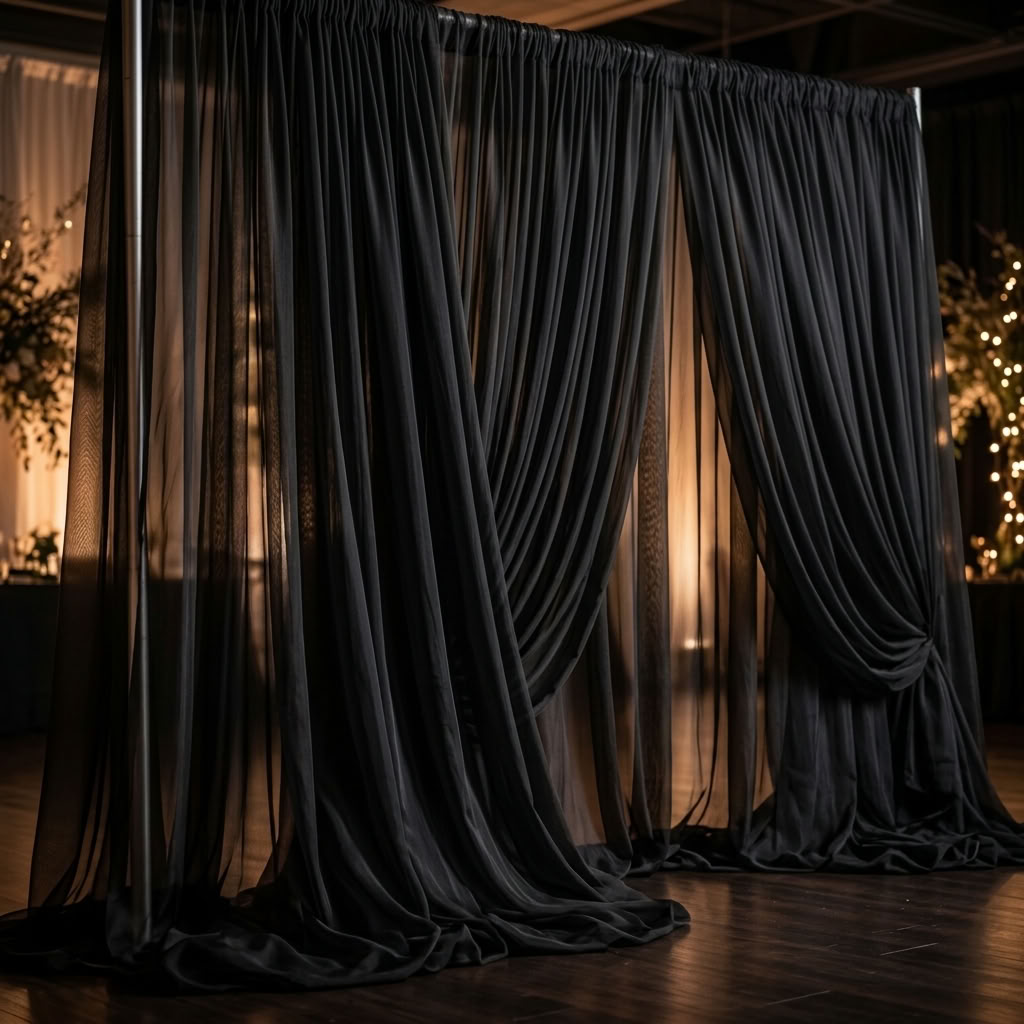 Chiffon Drapery Panel in Black 1115 - drapery view 6