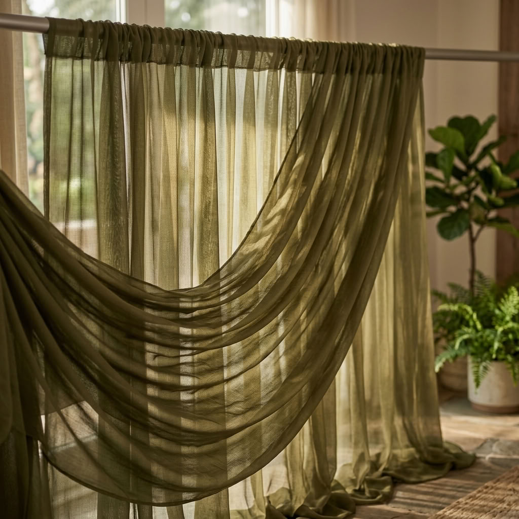 Chiffon Drapery Panel in Olive 1337 - drapery view 1