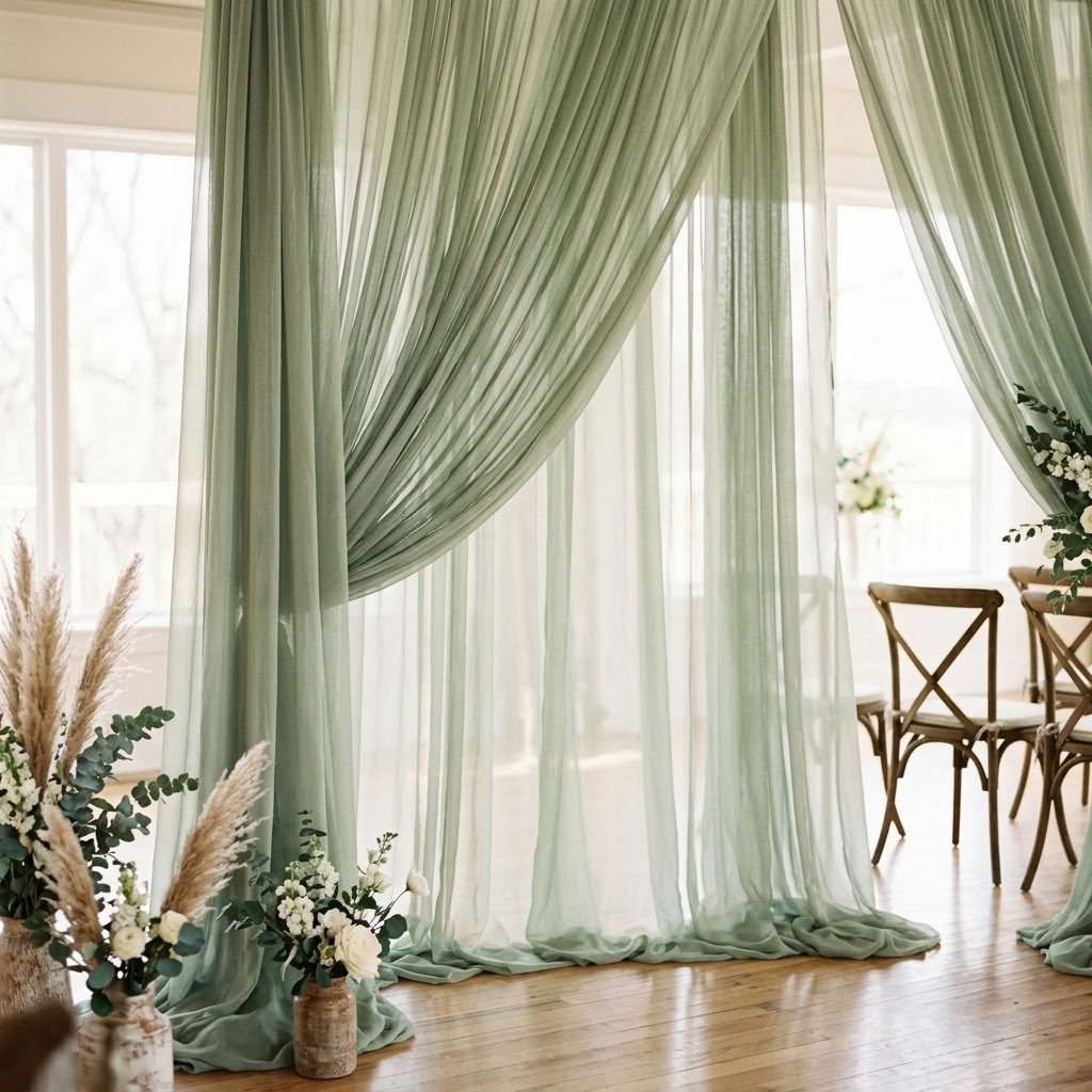 Chiffon Drapery Panel in Sage 1152 - drapery view 2