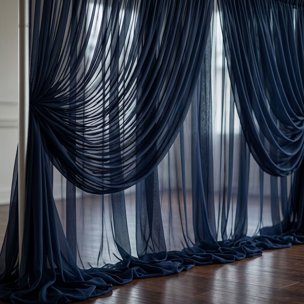 Chiffon Drapery Panel in Navy 1240 - drapery view 3