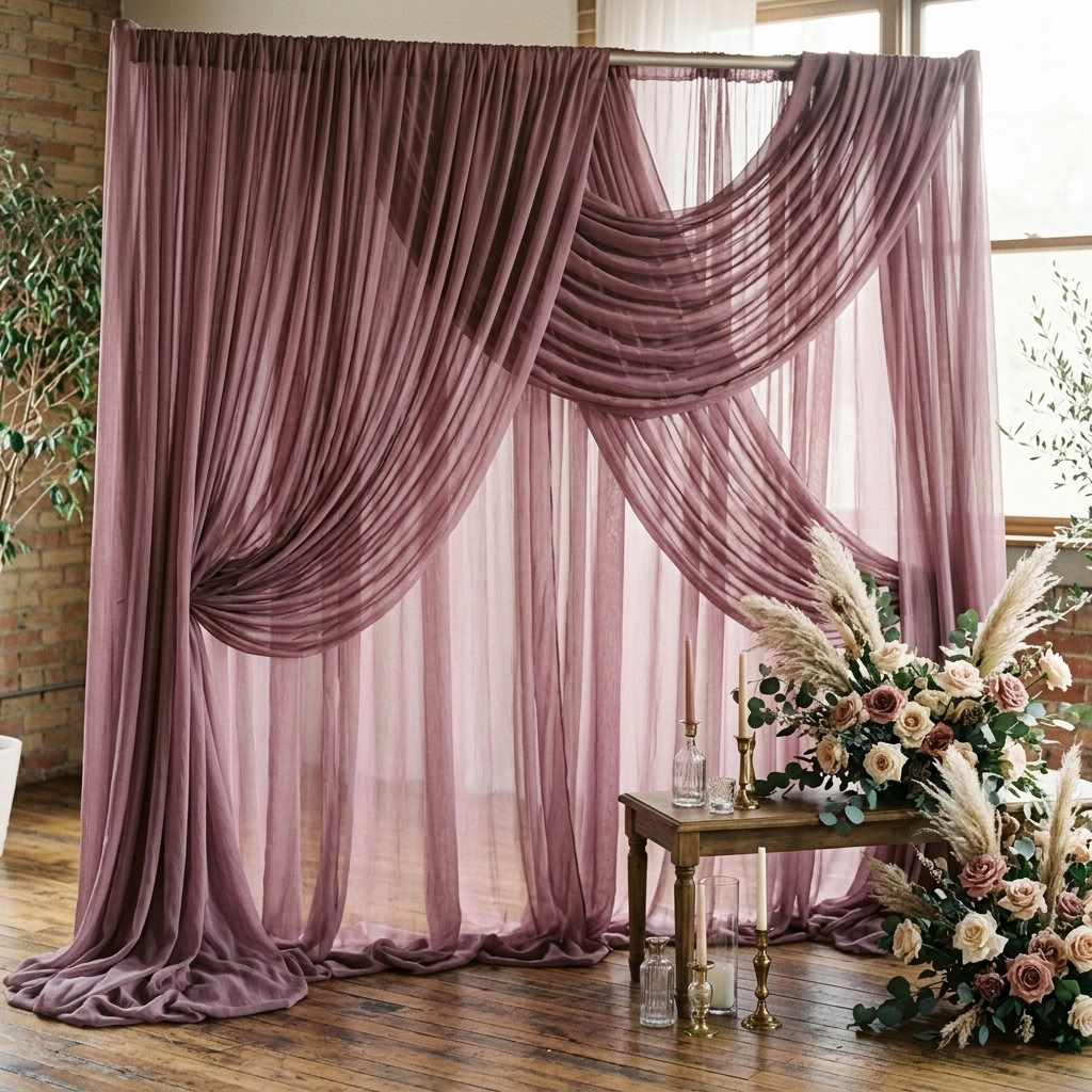 Chiffon Drapery Panel in Mauve 1271 - drapery view 1