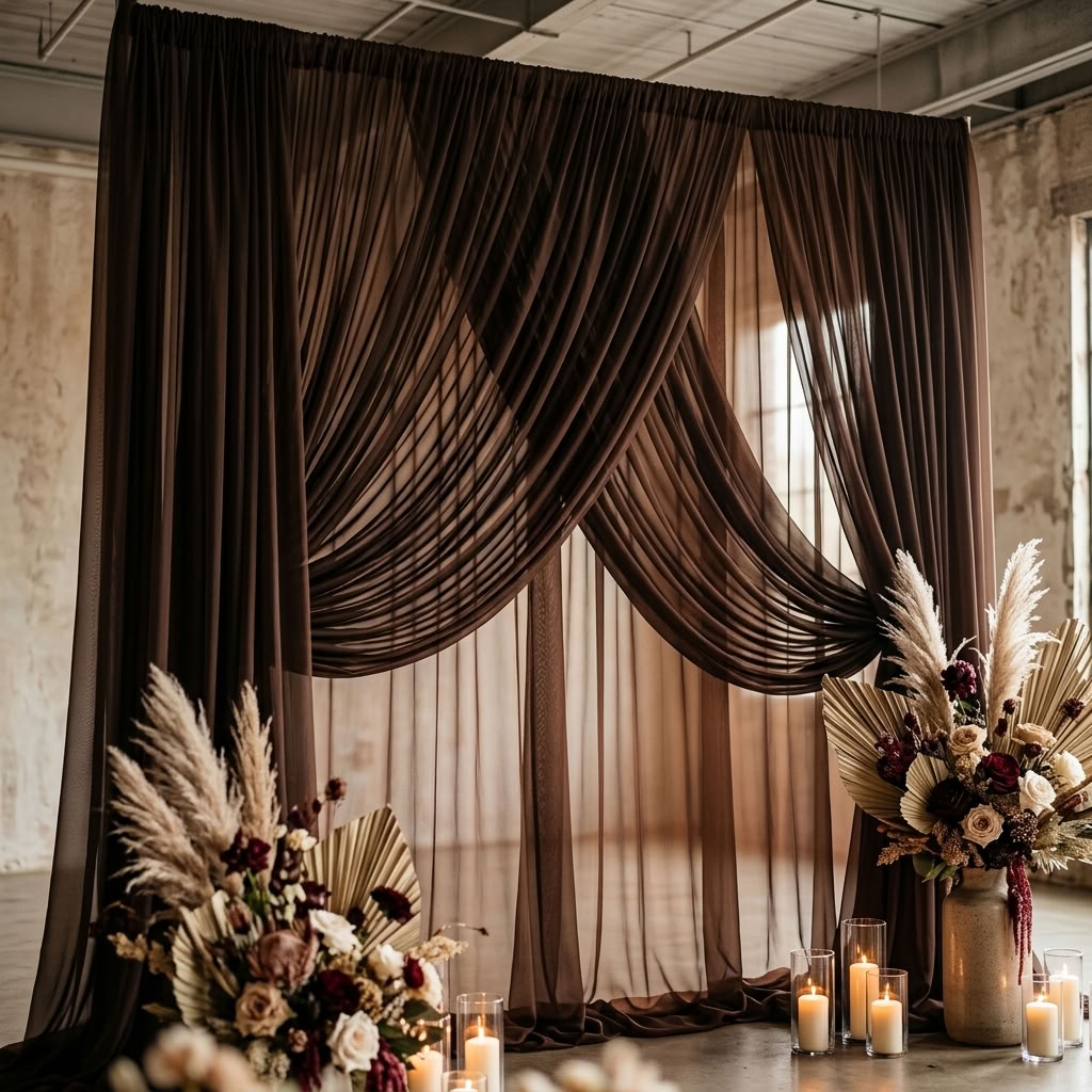 Chiffon Drapery Panel in Brown 1266 - drapery view 7