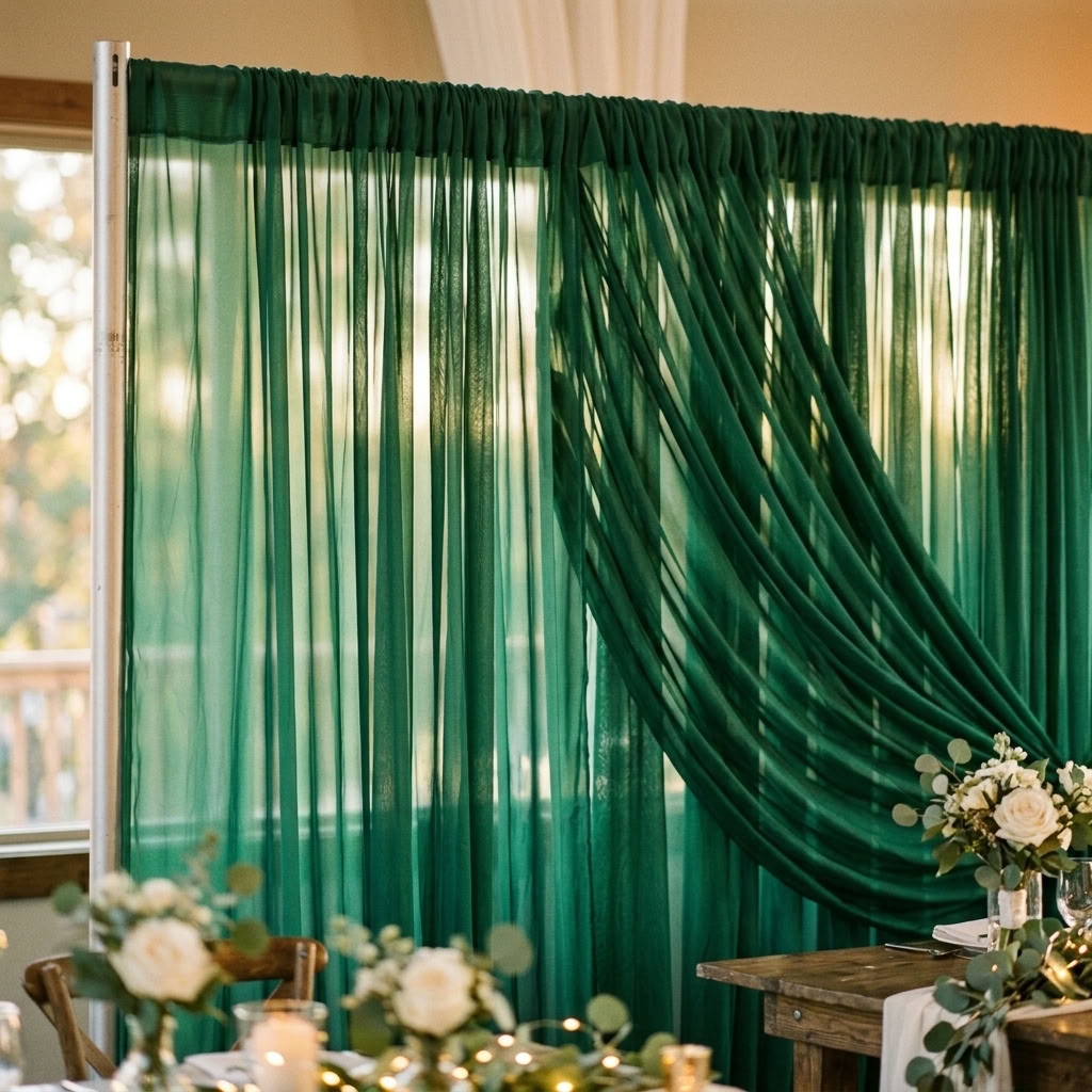 Chiffon Drapery Panel in Green 1875 - drapery view 8