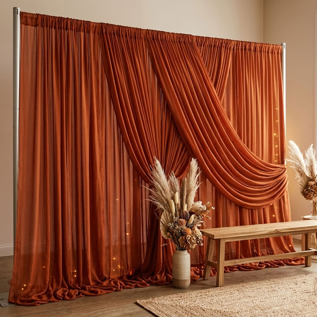 Chiffon Drapery Panel in Rust 1349 - drapery view 1