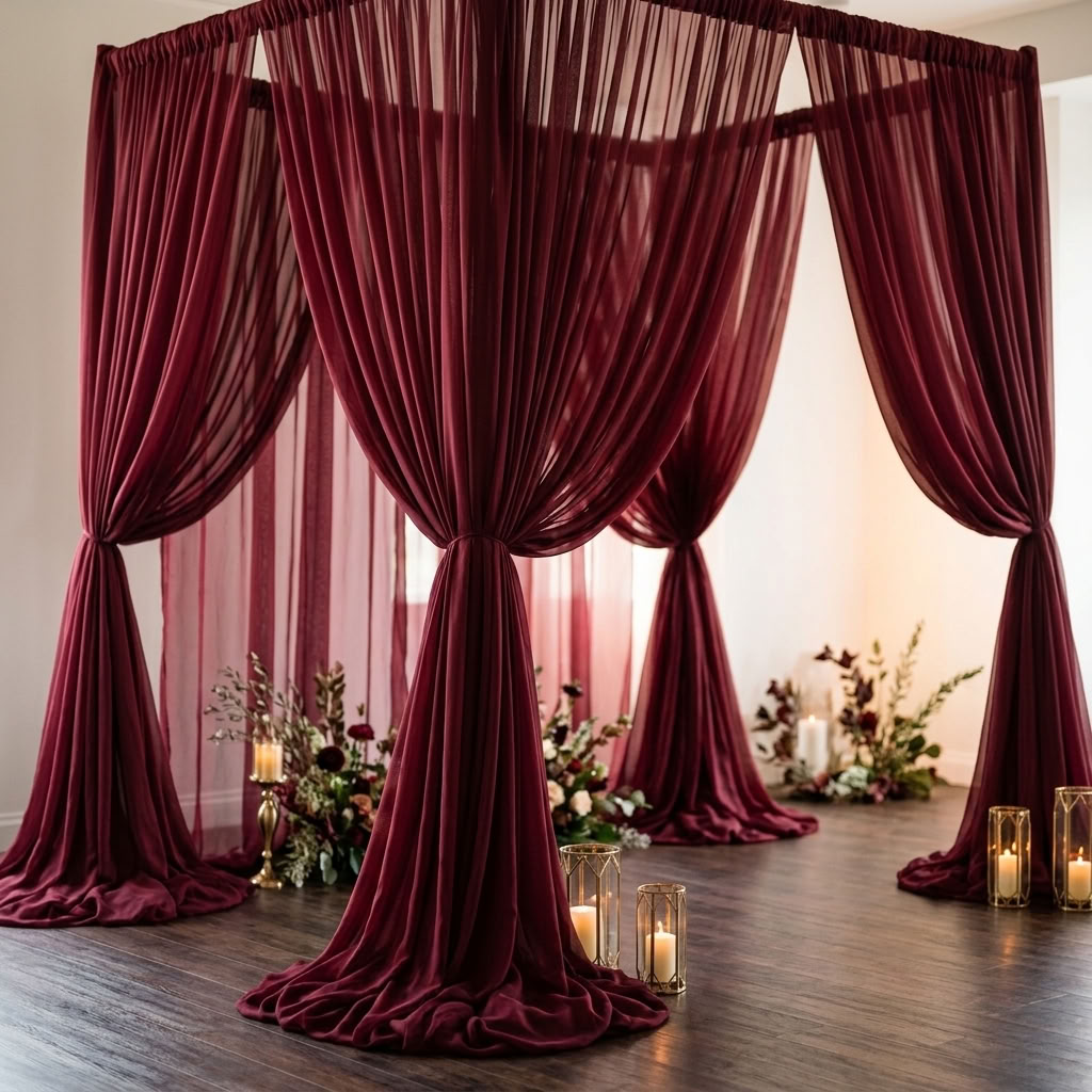 Chiffon Drapery Panel in Burgundy 1232 - drapery view 6