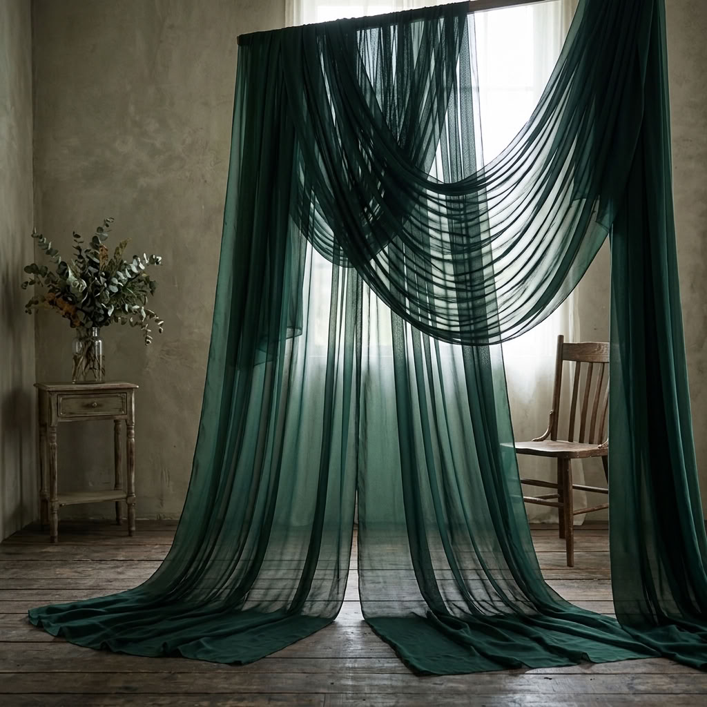 Chiffon Drapery Panel in H/Green 1235 - drapery view 4