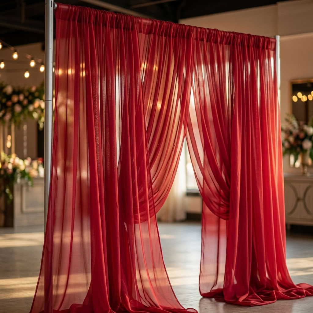 Chiffon Drapery Panel in Red 1192 - drapery view 3