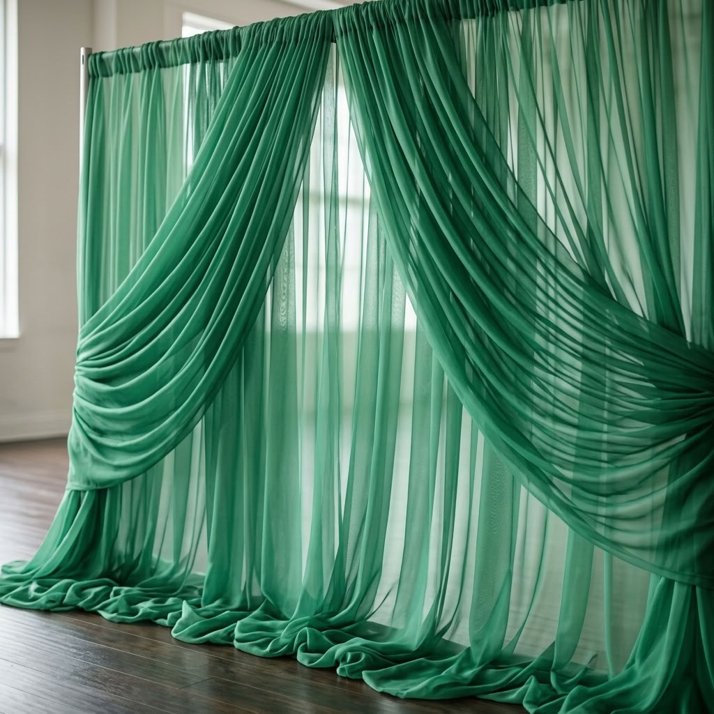 Chiffon Drapery Panel in Emerald 5641 - drapery view 4