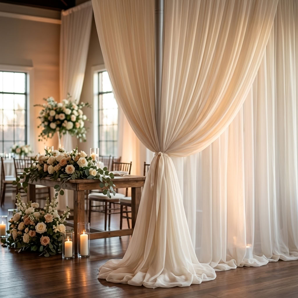Chiffon Drapery Panel in Ivory 1112 - drapery view 8