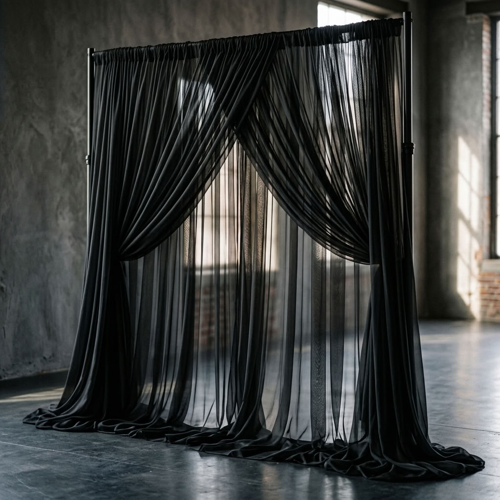 Chiffon Drapery Panel in Black 1115 - drapery view 3