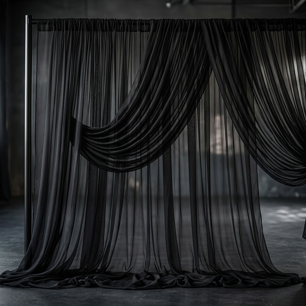 Chiffon Drapery Panel in Black 1115 - drapery view 1