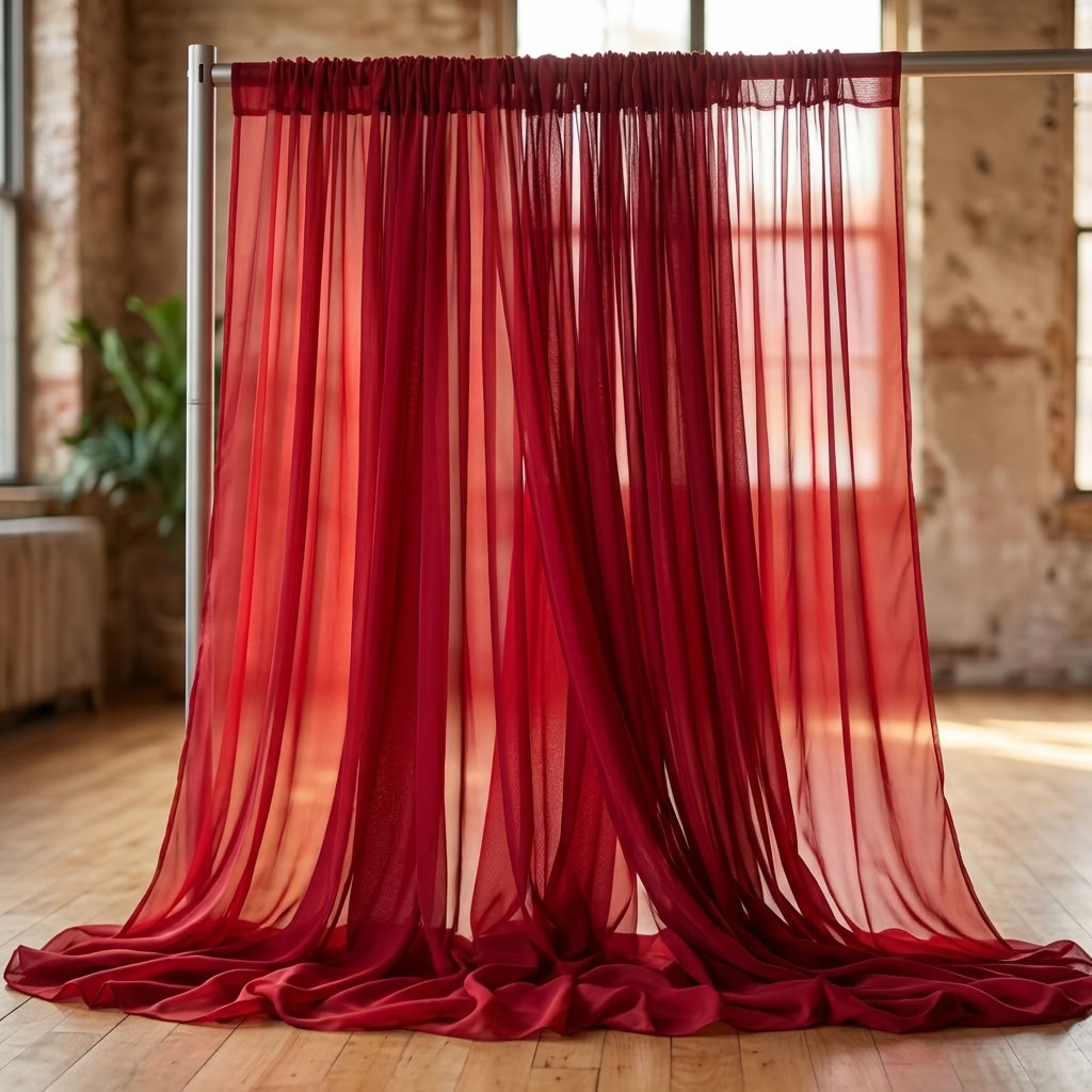 Chiffon Drapery Panel in Red/Lipstck 1193 - drapery view 1