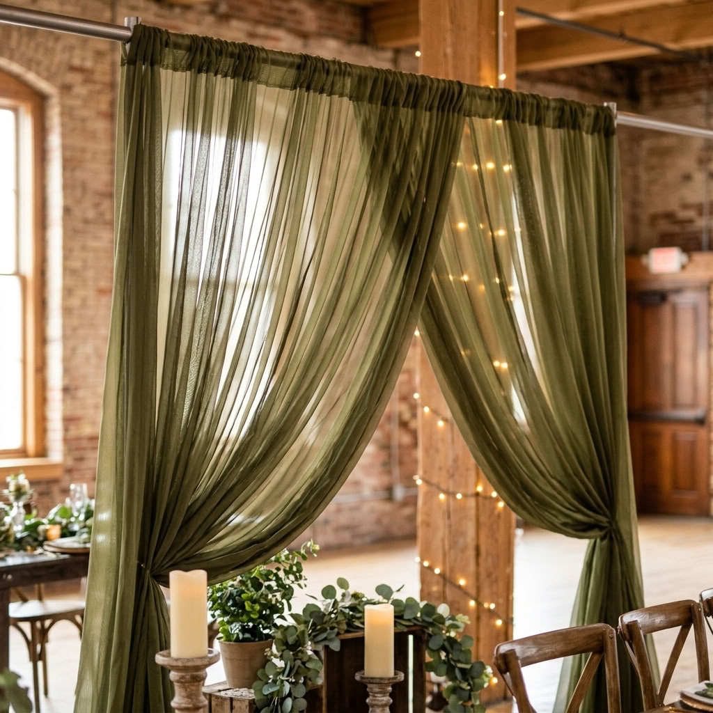 Chiffon Drapery Panel in Olive 1337 - drapery view 5