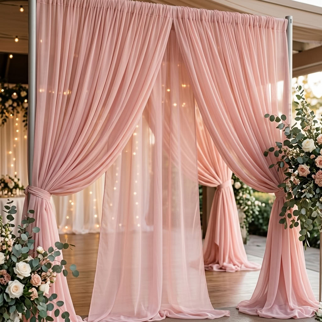 Chiffon Drapery Panel in Rose/Powder 318 - drapery view 5