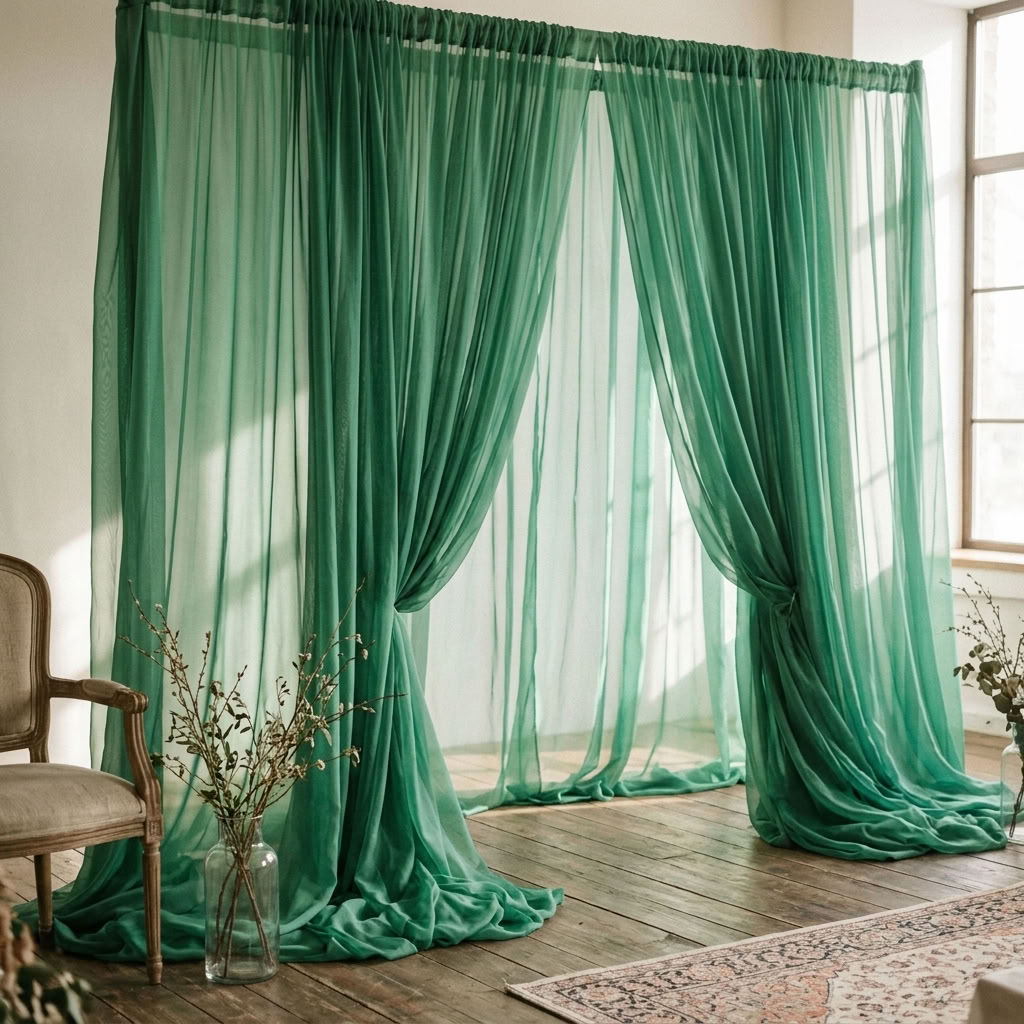 Chiffon Drapery Panel in Emerald 5641 - drapery view 2