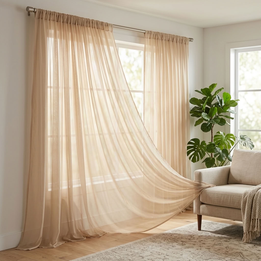 Chiffon Drapery Panel in Beige 9940 - drapery view 3