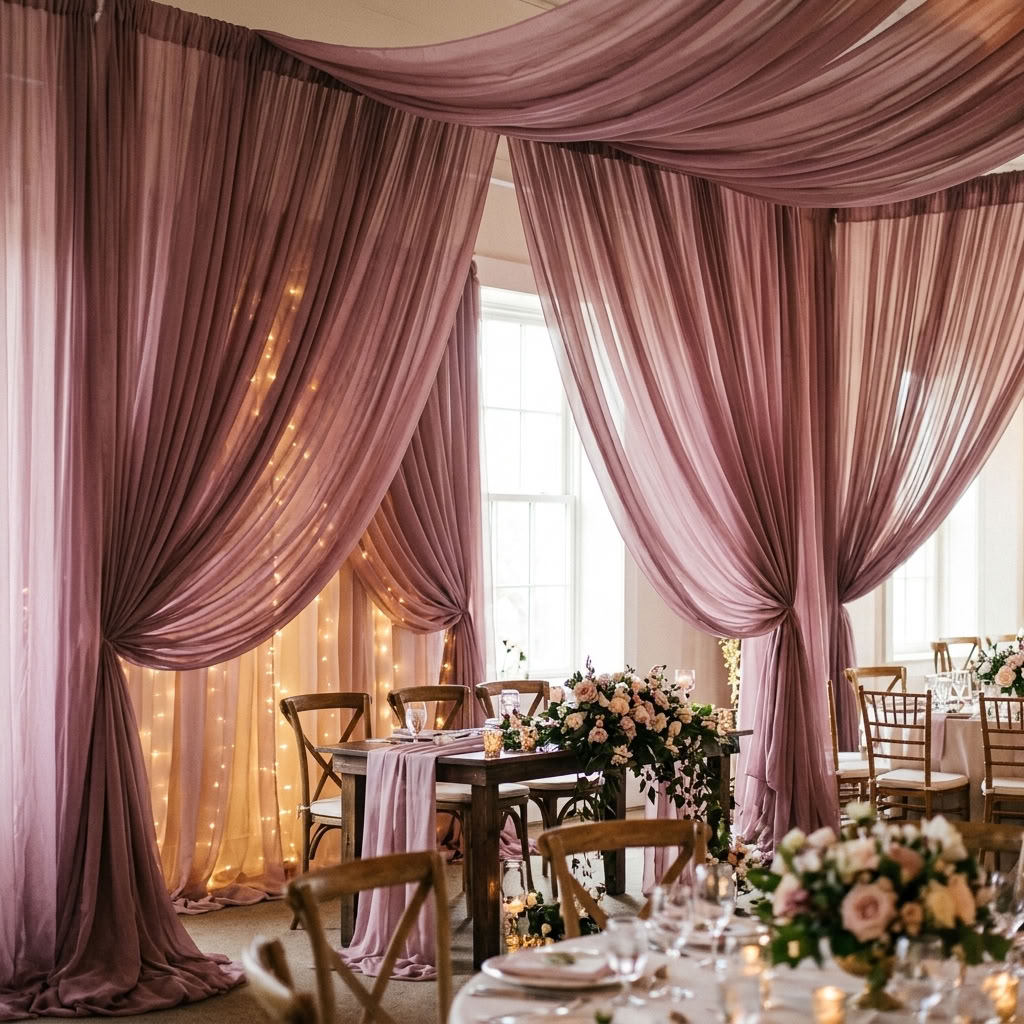 Chiffon Drapery Panel in Mauve 1271 - drapery view 8