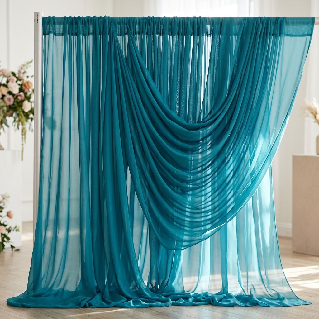 Chiffon Drapery Panel in Aqua 1136 - drapery view 6