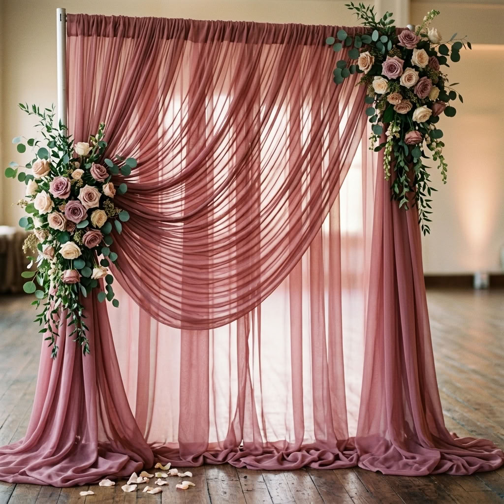 Chiffon Drapery Panel in Rose 1006 - drapery view 5