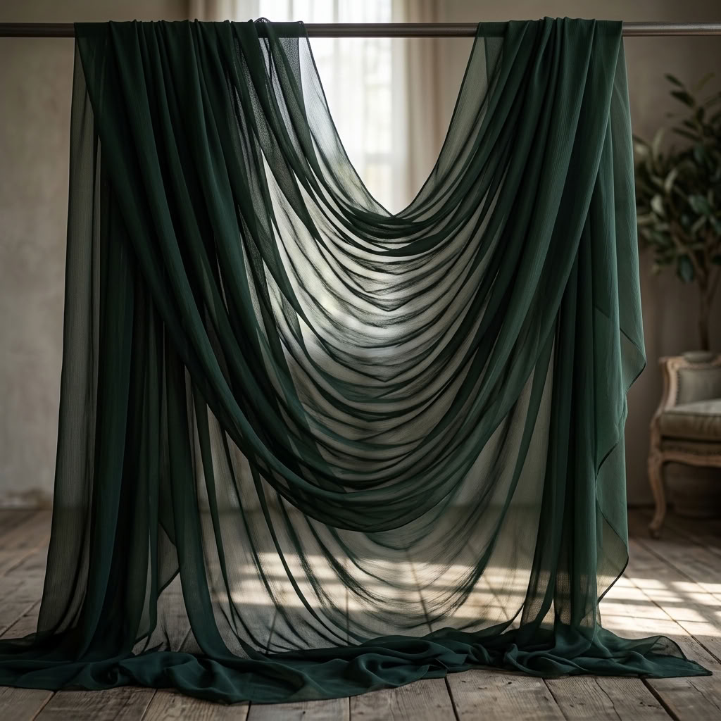 Chiffon Drapery Panel in H/Green 1235 - drapery view 6