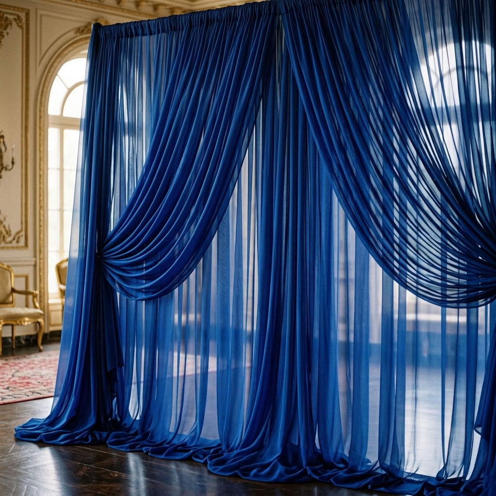 Chiffon Drapery Panel in Royal 1148 - drapery view 2