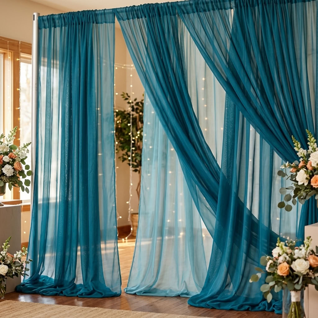 Chiffon Drapery Panel in Aqua 1136 - drapery view 7