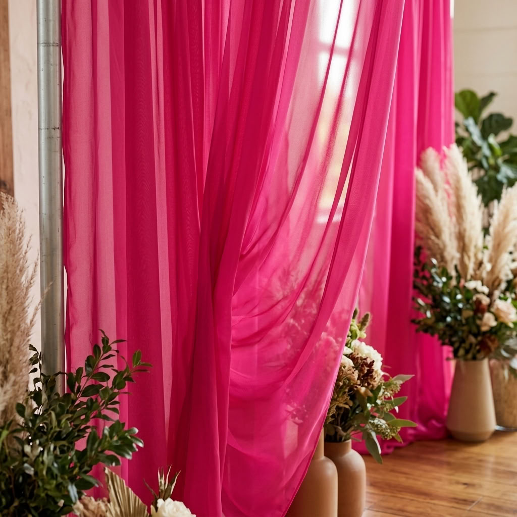Chiffon Drapery Panel in Fuchsia 1229 - drapery view 3